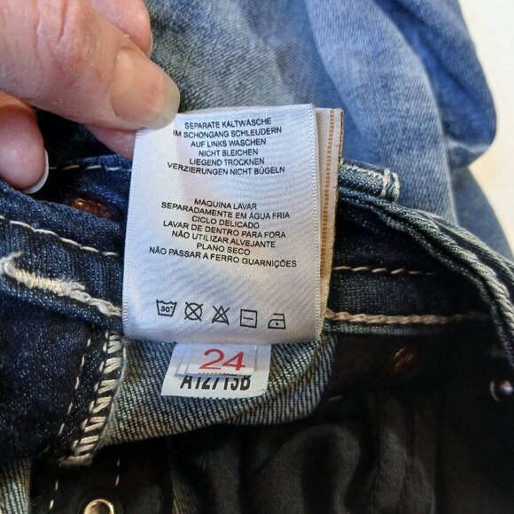 Miss Me Signature Straight Leg Jeans Size 24 Distressed Rhinestone Sequin Pocket - Picture 16 of 16